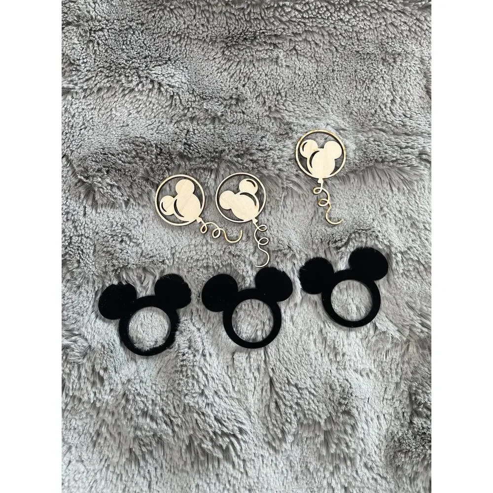 Mickey Mouse Plastic Napkin Ring Set Balloon Wood Shape Cutout Birthday Decor